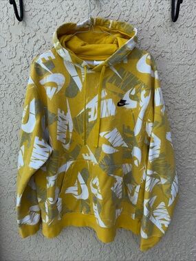 Nike Yellow & White Allover Logo Kids Hoodie